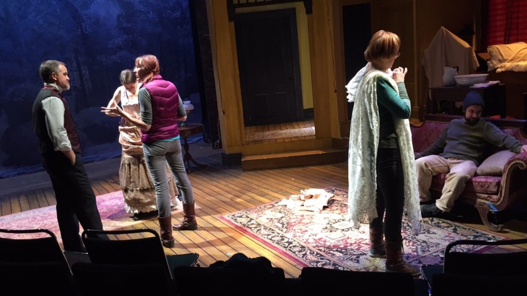 Actors in rehearsal. Torston Hillhouse, Christina Apathy, and director Carolyn Howarth during rehearsal.